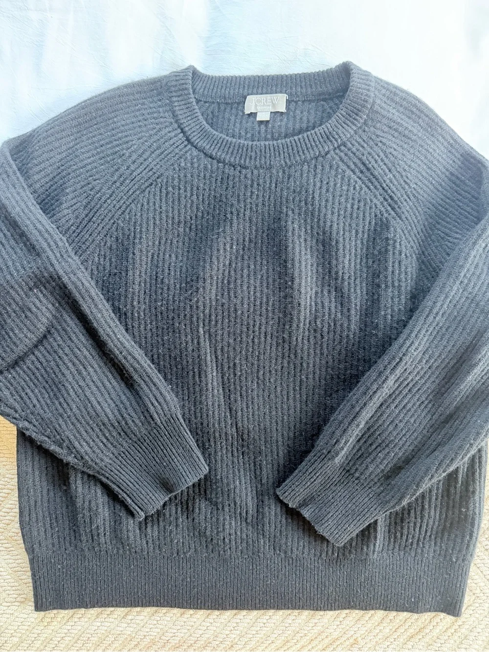 J.Crew Women’s Cashmere Black Ribbed Crewneck Sweater